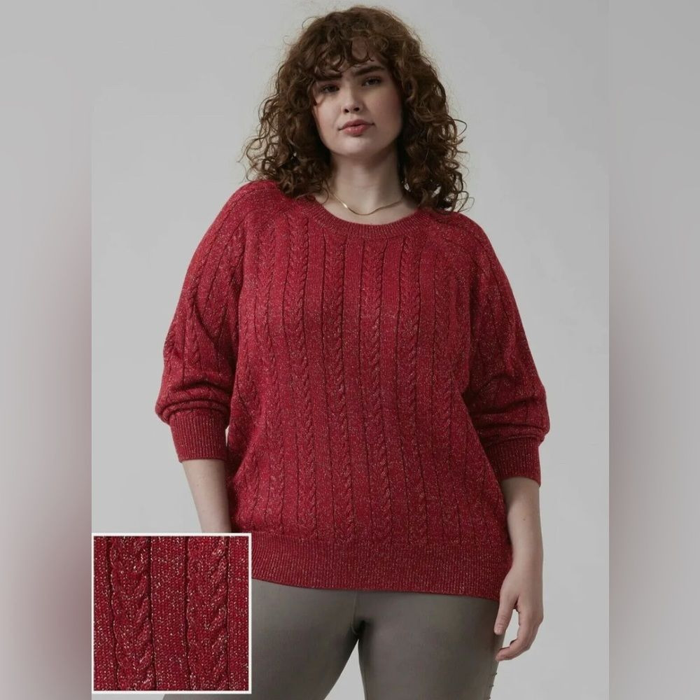 Athleta Red Metallic Crossroads Crew Sweater size 3X.